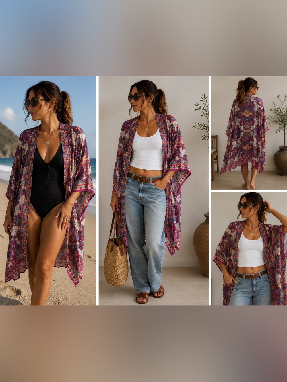 NWT LoveStitch Paisley Kimono Swim Cover Up One Size